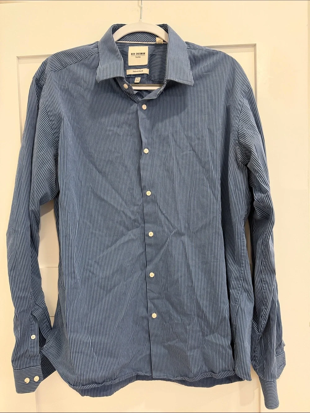 Ben Sherman Tailored Slim Fit Blue Stripe Cotton Shirt 17.5 XL